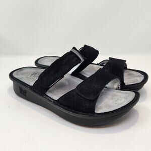 Alegria Women Karmen Black Suede Wavy Sandals Size 38 US 8 Comfort Shoes Slip On